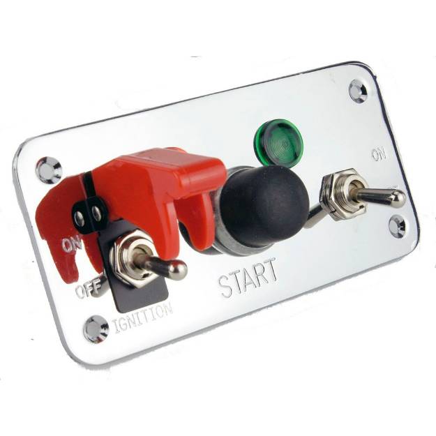 Picture of Chrome Switch Panel With Push Button Start and Toggle Switches