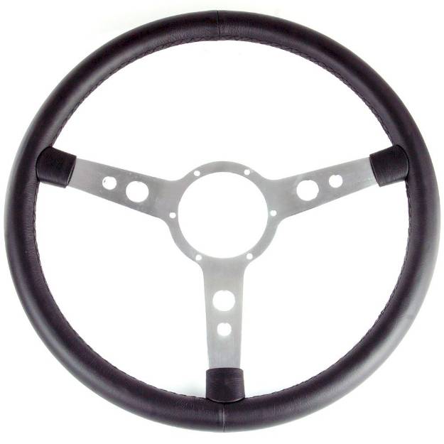 Picture of 17" Italian Styled Black Leather Steering Wheel With Natural Aluminium Centre