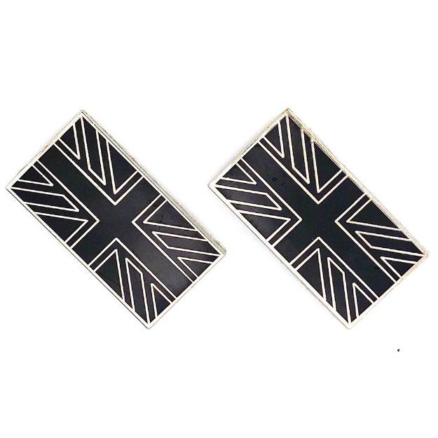Picture of Pair of Gloss Black Enamel and Chrome Union Jack Badges