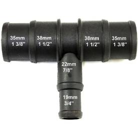 Picture of Black Nylon Stepped T Piece 35/38mm - 22/19mm