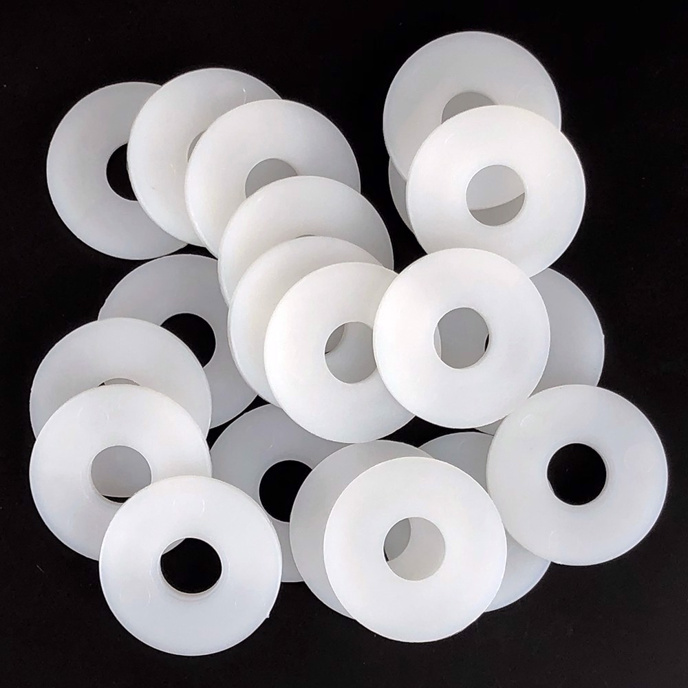 outside/inside diameters 10.0mm/5.3mm Nylon plastic washers M5 white pack 25
