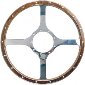 Picture of Vintage Style 15" Four Spoke Wood Rim Steering Wheel