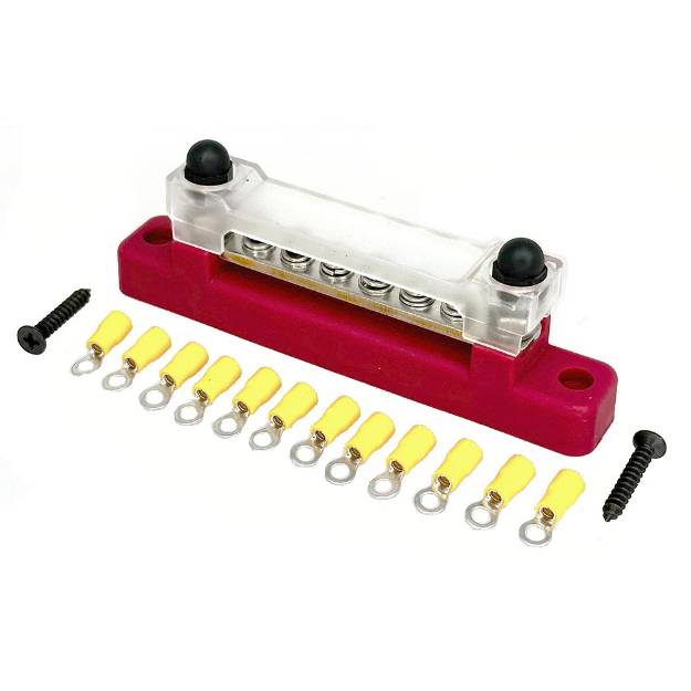 Picture of 6 Way Red Busbar/Distribution Bar With Clear Cover