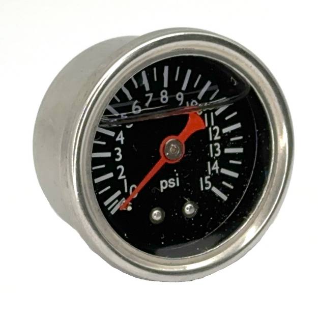 Picture of Oil Filled Fuel Pressure Gauge. Low Pressure. Carburettor. 0-15 PSI