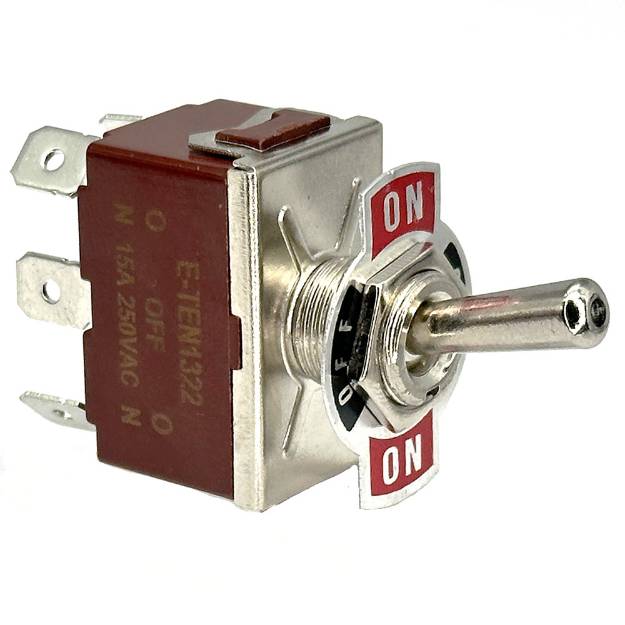 Picture of 15 Amp Chrome Toggle Switch Double Pole  ON-OFF-ON