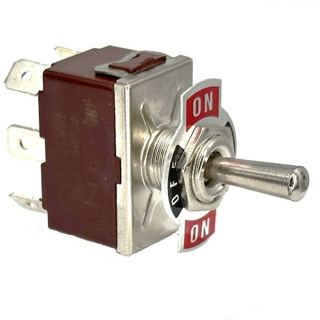 Picture of 15 Amp Chrome Toggle Switch Double Pole Spring Return Both Ways  ON-OFF-ON